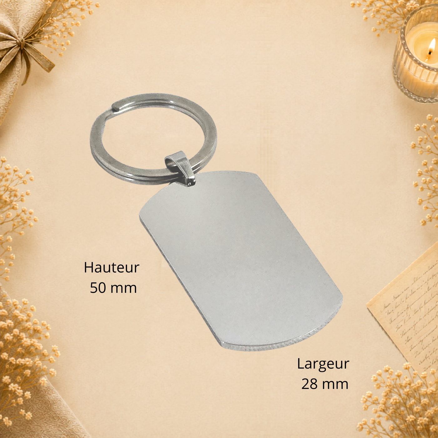 Porte clés en acier inoxydable lustré